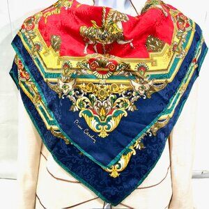 Vgt Pierre Cardin 100%  Silk Scarf Satin 34"Red Gold Black  Animal  Designed(41)